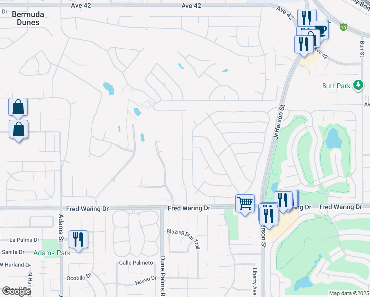map of restaurants, bars, coffee shops, grocery stores, and more near 43400 Port Maria Rd in Bermuda Dunes