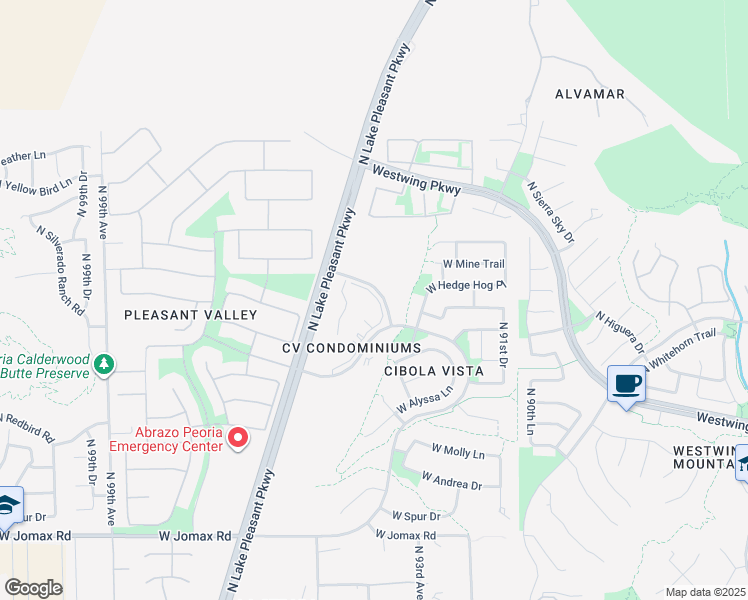 map of restaurants, bars, coffee shops, grocery stores, and more near 8 North Cibola Vista Drive in Peoria