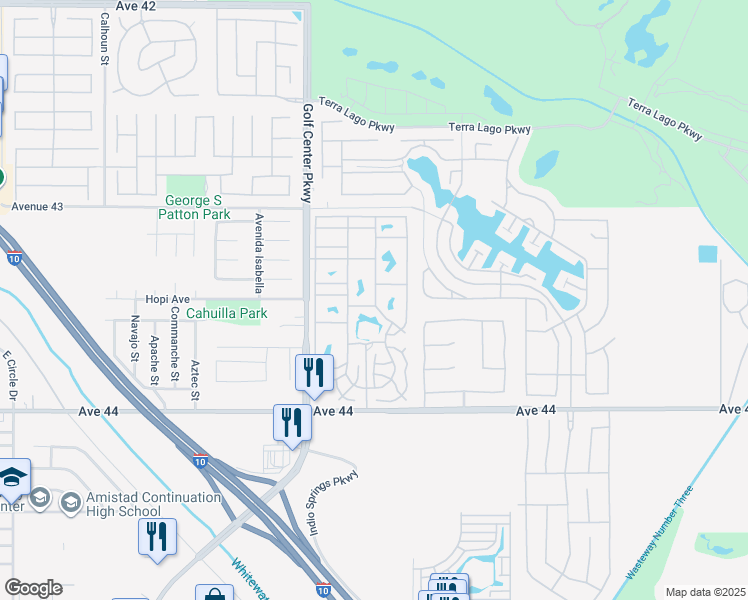 map of restaurants, bars, coffee shops, grocery stores, and more near 84136 Avenue 44 in Indio