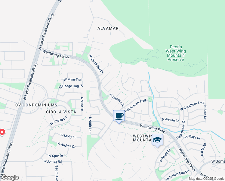 map of restaurants, bars, coffee shops, grocery stores, and more near 27458 North 89th Drive in Peoria