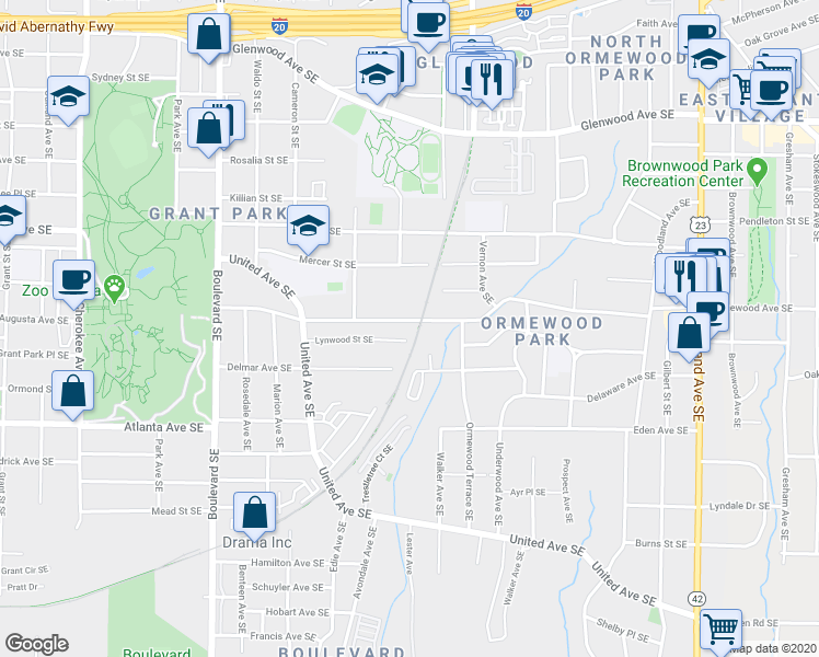 map of restaurants, bars, coffee shops, grocery stores, and more near 799 Ormewood Avenue Southeast in Atlanta