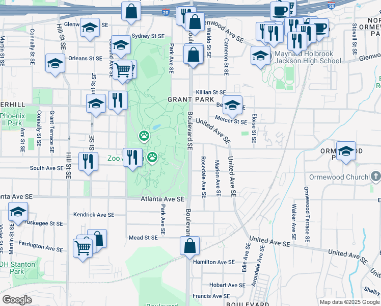 map of restaurants, bars, coffee shops, grocery stores, and more near 757 Rosedale Avenue Southeast in Atlanta