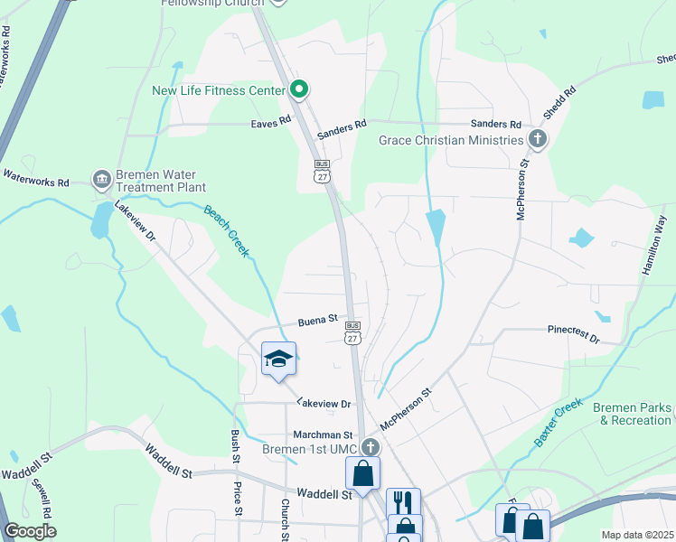 map of restaurants, bars, coffee shops, grocery stores, and more near 512 Gordon Street in Bremen