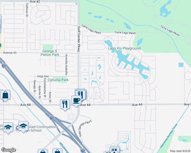 map of restaurants, bars, coffee shops, grocery stores, and more near 84136 Avenue 44 in Indio