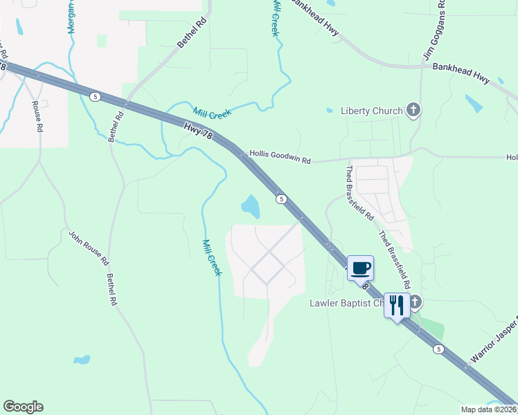 map of restaurants, bars, coffee shops, grocery stores, and more near 7686 Highway 78 in Dora