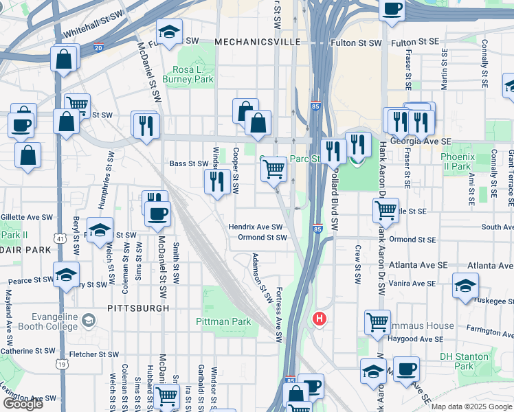 map of restaurants, bars, coffee shops, grocery stores, and more near 235 Dodd Avenue Southwest in Atlanta