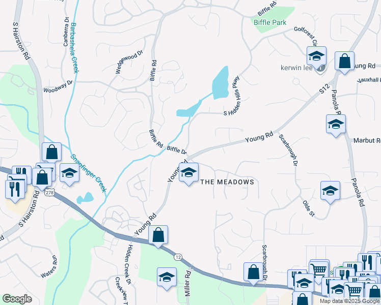 map of restaurants, bars, coffee shops, grocery stores, and more near 2020 South Hidden Hills Parkway in Stone Mountain