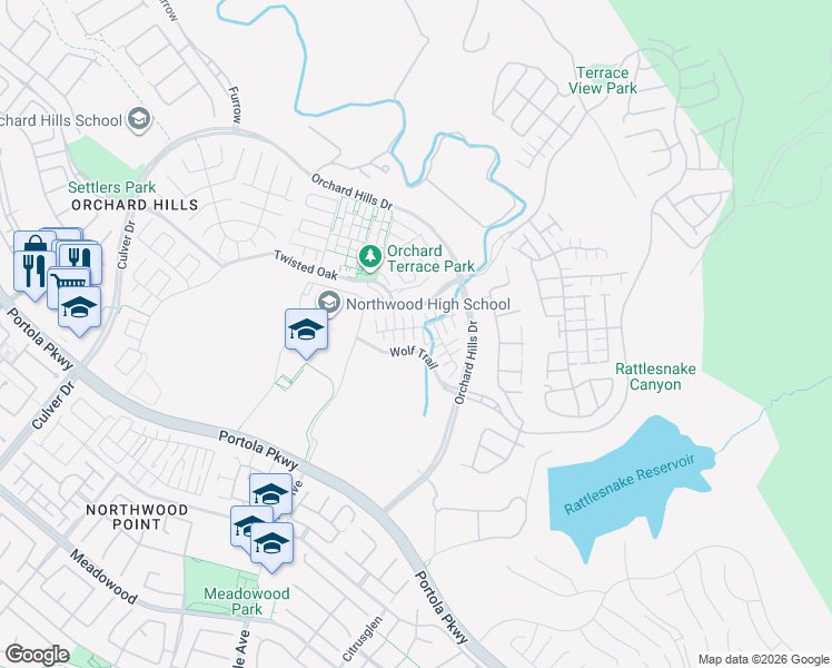 map of restaurants, bars, coffee shops, grocery stores, and more near 144 Stallion in Irvine