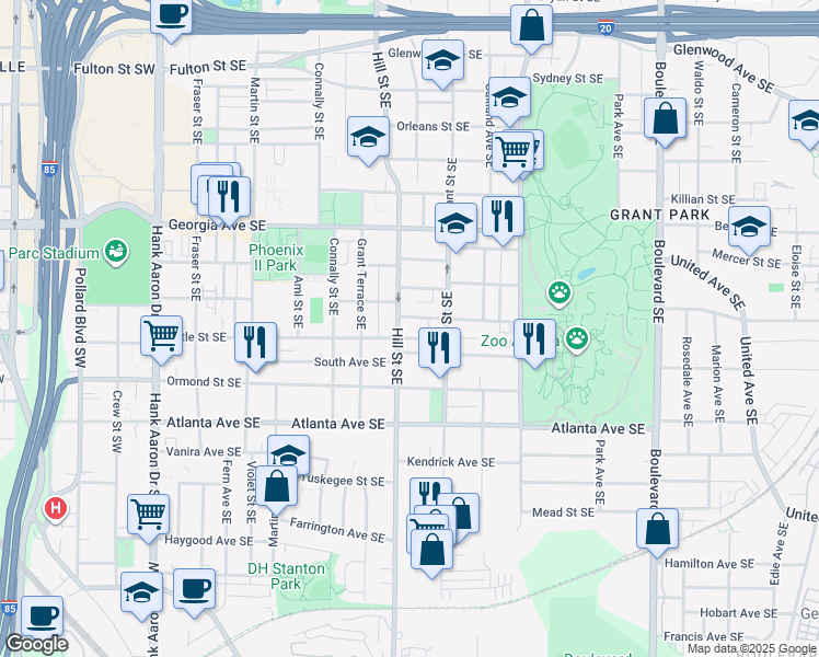 map of restaurants, bars, coffee shops, grocery stores, and more near 297 Augusta Ave SE in Atlanta