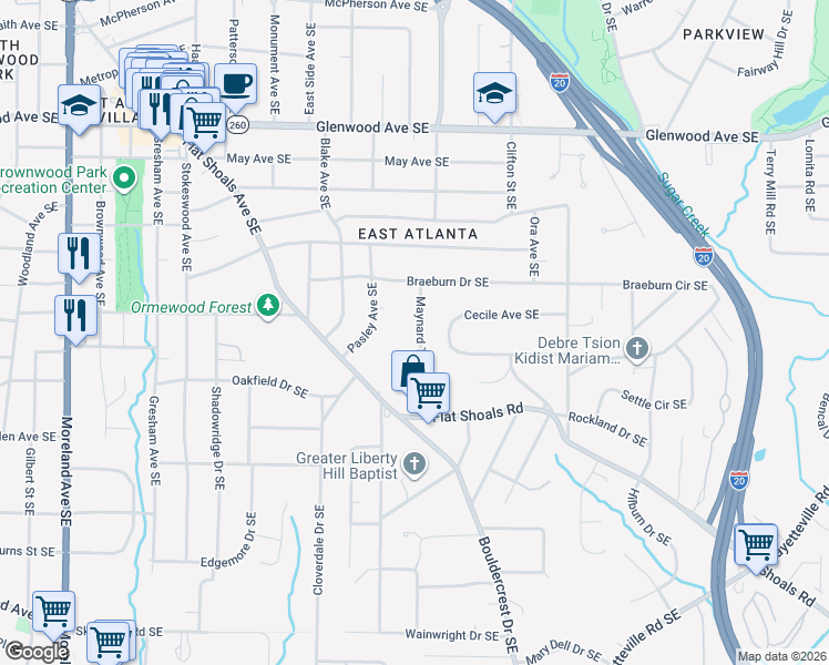 map of restaurants, bars, coffee shops, grocery stores, and more near 761 Maynard Terrace Southeast in Atlanta