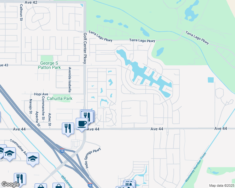 map of restaurants, bars, coffee shops, grocery stores, and more near 43433 Fiore Street in Indio