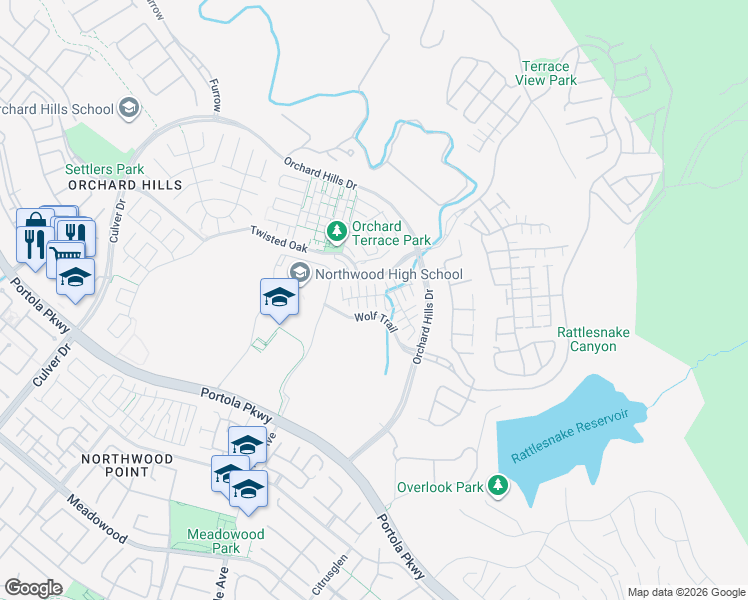 map of restaurants, bars, coffee shops, grocery stores, and more near 144 Stallion in Irvine
