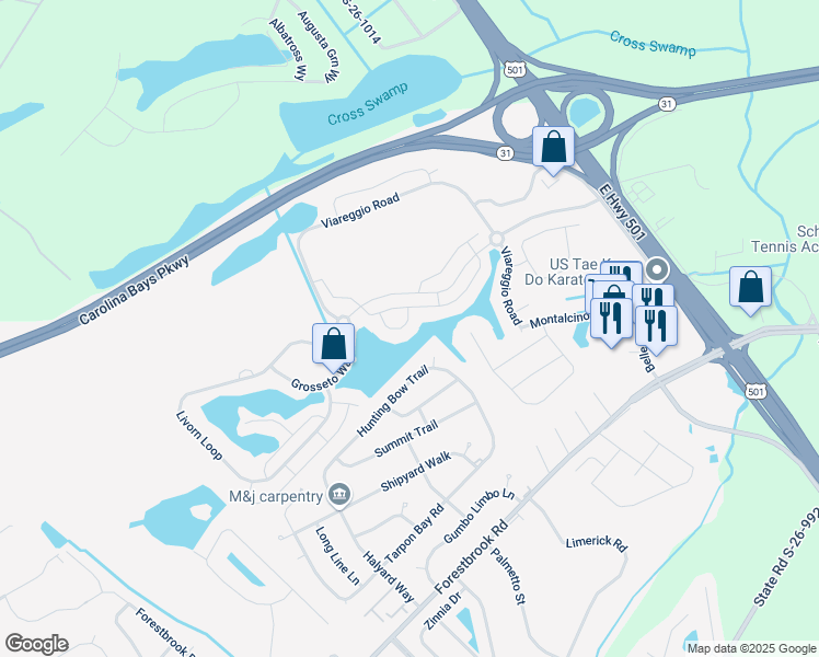 map of restaurants, bars, coffee shops, grocery stores, and more near 5052 Prato Loop in Myrtle Beach