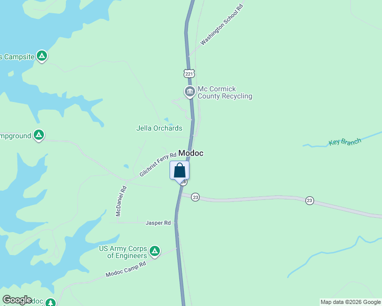 map of restaurants, bars, coffee shops, grocery stores, and more near in Modoc