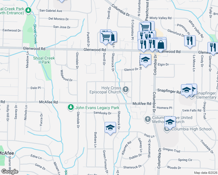 map of restaurants, bars, coffee shops, grocery stores, and more near 1947 Bandera Drive in Decatur