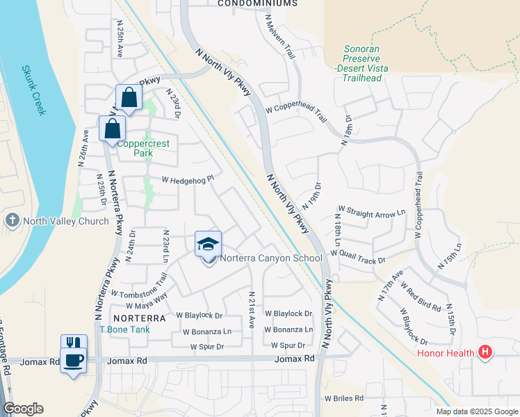 map of restaurants, bars, coffee shops, grocery stores, and more near 27407 Central Arizona Project National Recreation Canal Trail in Phoenix