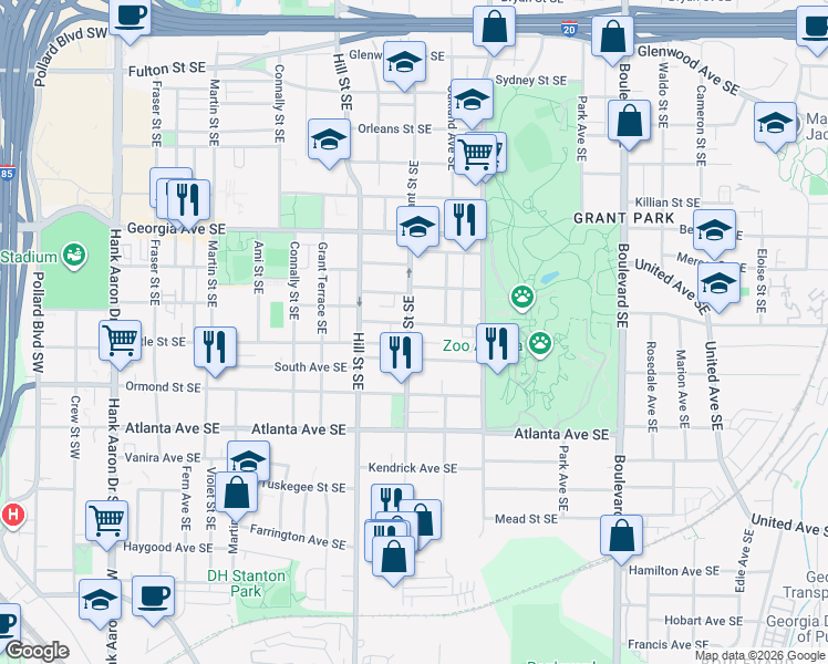 map of restaurants, bars, coffee shops, grocery stores, and more near 347 Augusta Avenue Southeast in Atlanta