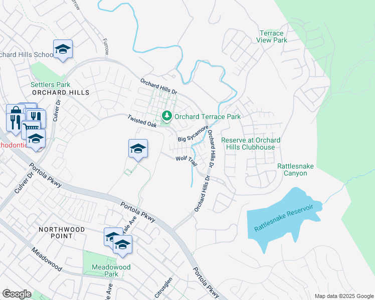 map of restaurants, bars, coffee shops, grocery stores, and more near 144 Stallion in Irvine