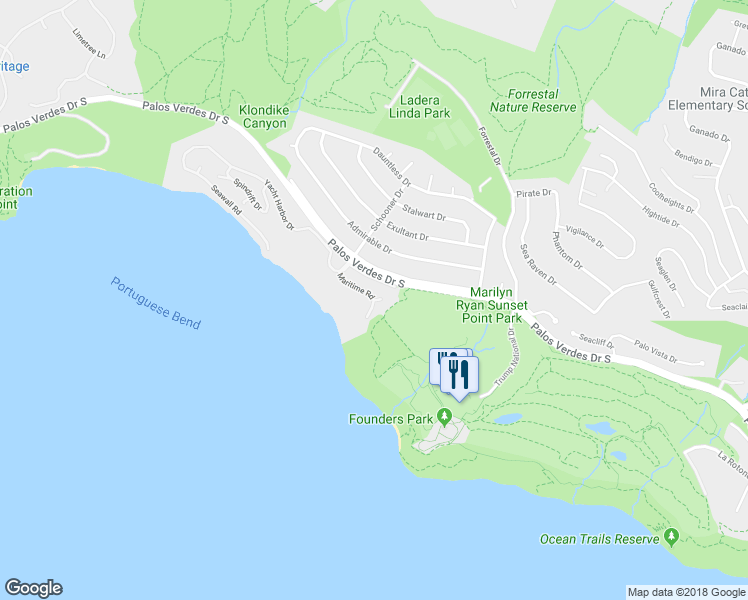 map of restaurants, bars, coffee shops, grocery stores, and more near 5839 Sea Horse Lane in Rancho Palos Verdes