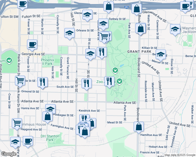 map of restaurants, bars, coffee shops, grocery stores, and more near 387 Augusta Avenue Southeast in Atlanta
