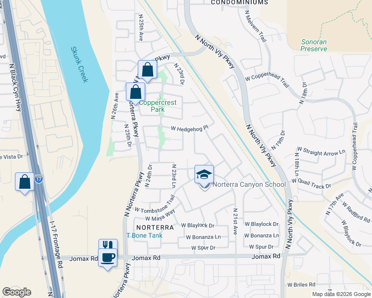 map of restaurants, bars, coffee shops, grocery stores, and more near 27405 North 23rd Drive in Phoenix
