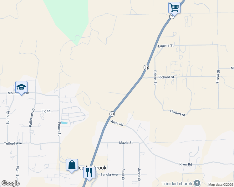 map of restaurants, bars, coffee shops, grocery stores, and more near Kimes Lane in Meadowbrook