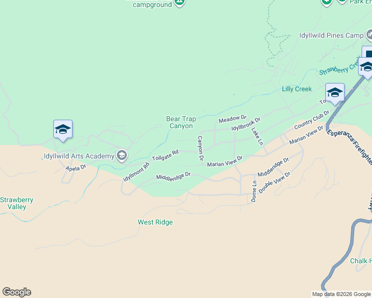 map of restaurants, bars, coffee shops, grocery stores, and more near 53050 Tollgate Road in Idyllwild-Pine Cove