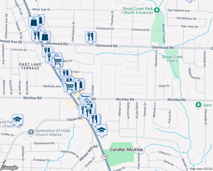 map of restaurants, bars, coffee shops, grocery stores, and more near 1958 Don Juan Lane in Decatur