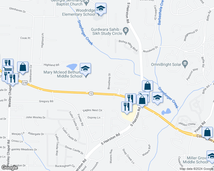 map of restaurants, bars, coffee shops, grocery stores, and more near 1867 Broadway Street in Decatur