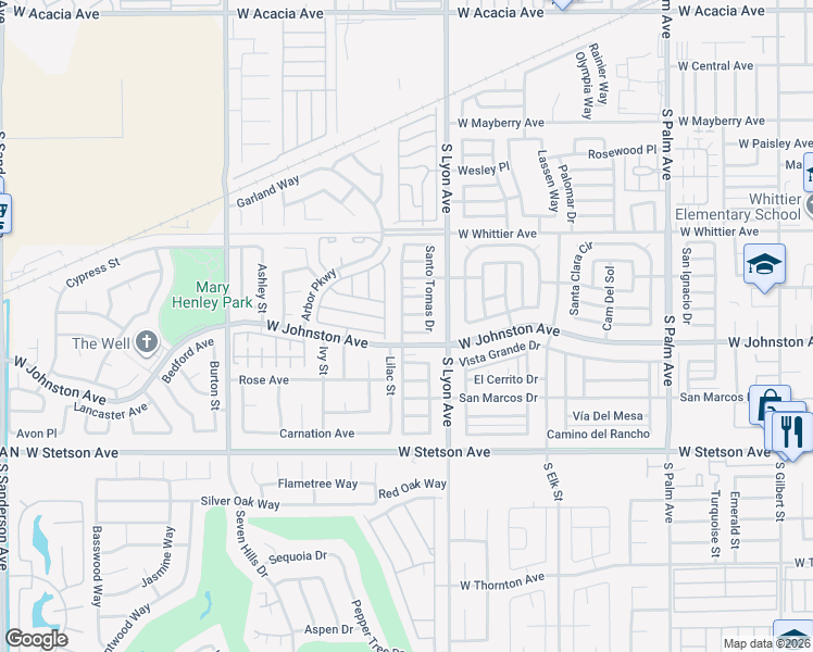 map of restaurants, bars, coffee shops, grocery stores, and more near 1760 Santo Domingo Way in Hemet