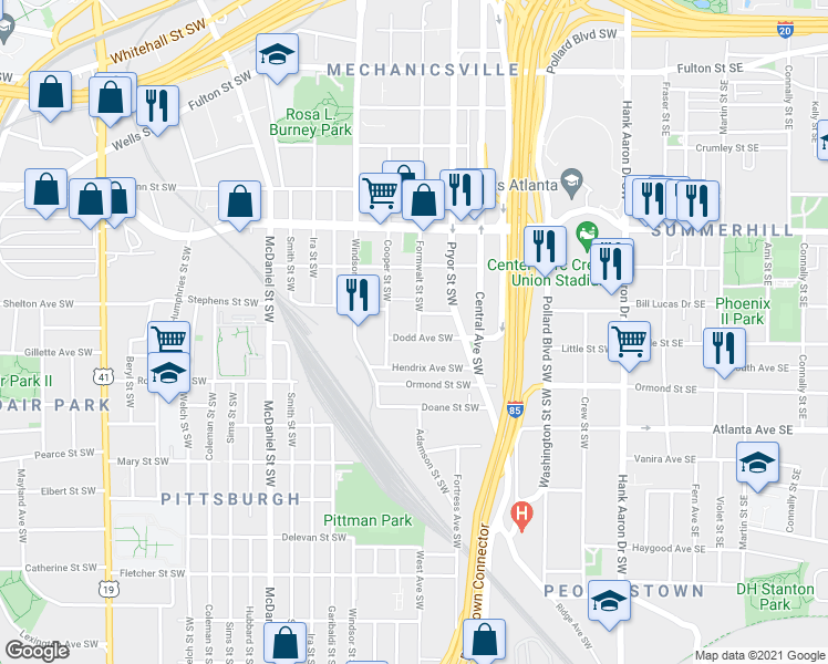 map of restaurants, bars, coffee shops, grocery stores, and more near 245 Dodd Avenue Southwest in Atlanta