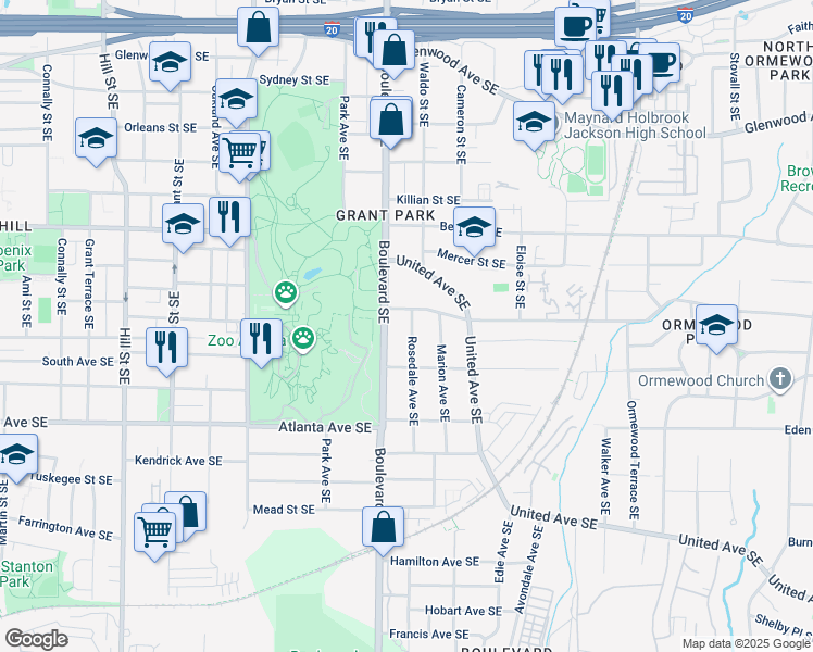 map of restaurants, bars, coffee shops, grocery stores, and more near 757 Rosedale Avenue Southeast in Atlanta
