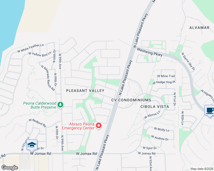map of restaurants, bars, coffee shops, grocery stores, and more near 9558 West Bent Tree Drive in Peoria
