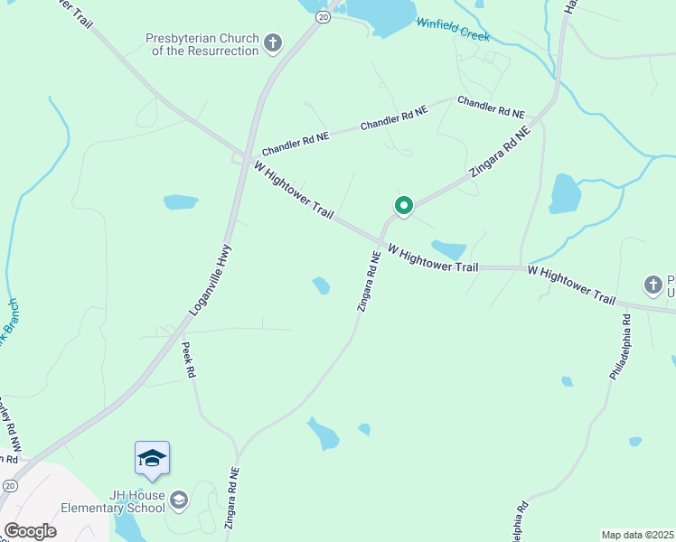 map of restaurants, bars, coffee shops, grocery stores, and more near 3340 Zingara Road Northeast in Conyers