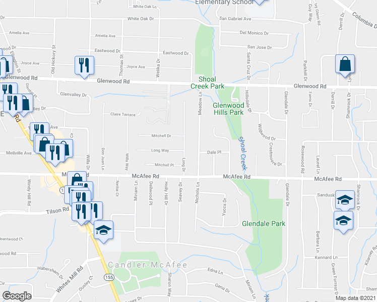 map of restaurants, bars, coffee shops, grocery stores, and more near 1958 Long Drive in Decatur