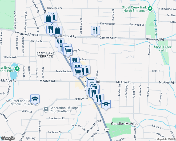 map of restaurants, bars, coffee shops, grocery stores, and more near 1963 Merle Circle in Decatur