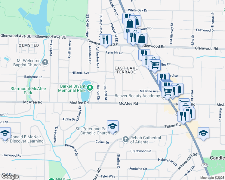 map of restaurants, bars, coffee shops, grocery stores, and more near 1971 Hooper Street in Decatur