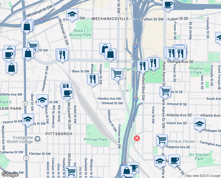 map of restaurants, bars, coffee shops, grocery stores, and more near 235 Dodd Avenue Southwest in Atlanta