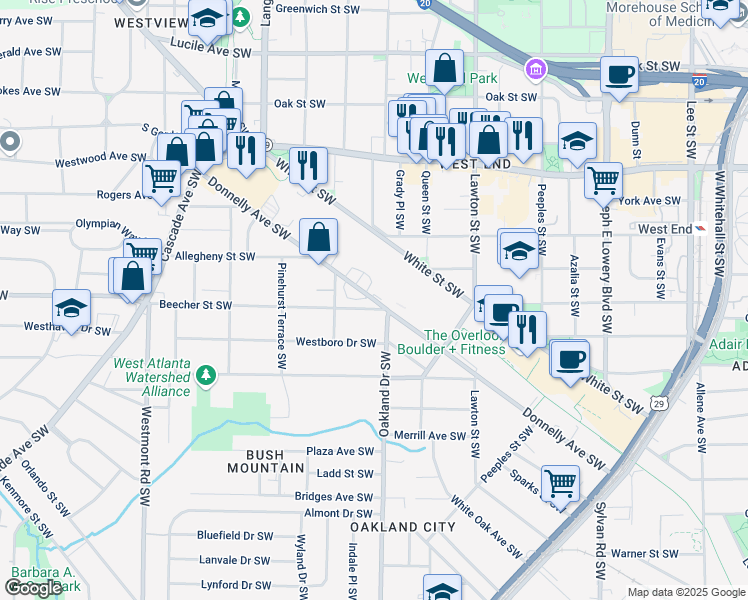 map of restaurants, bars, coffee shops, grocery stores, and more near in Atlanta