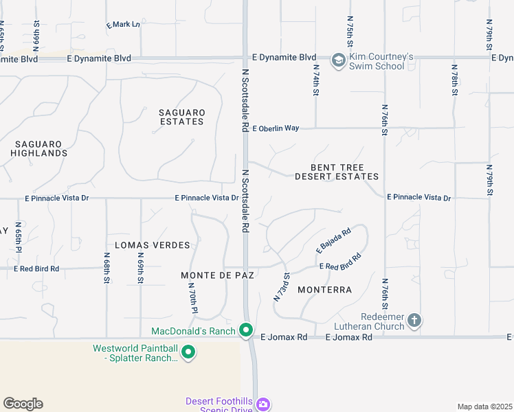 map of restaurants, bars, coffee shops, grocery stores, and more near 27230 North 73rd Street in Scottsdale