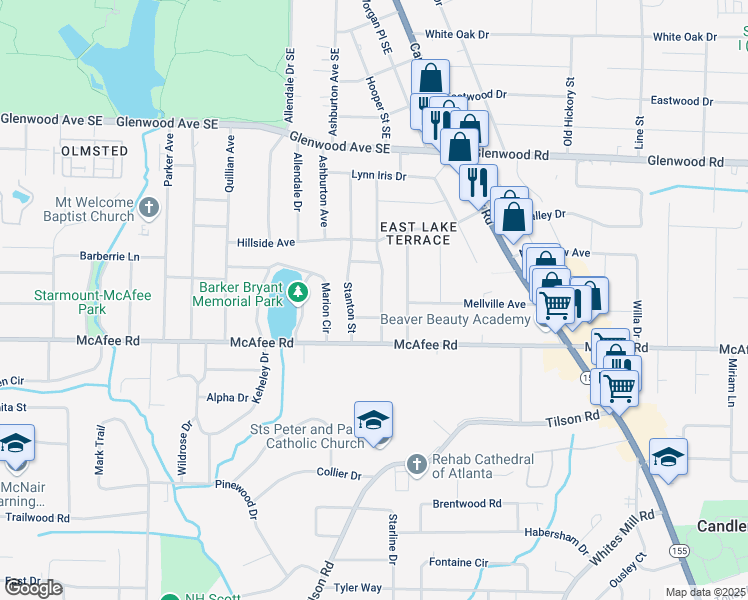 map of restaurants, bars, coffee shops, grocery stores, and more near 1971 Hooper Street in Decatur