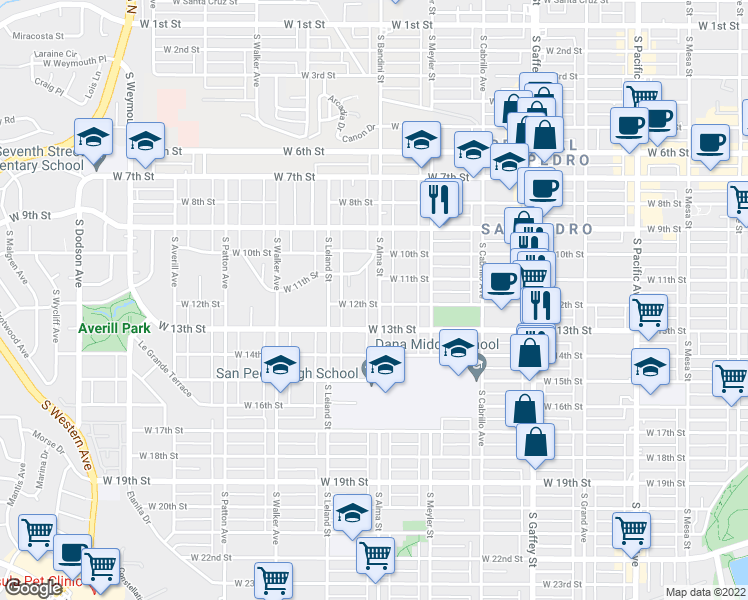 map of restaurants, bars, coffee shops, grocery stores, and more near 1141 South Alma Street in Los Angeles
