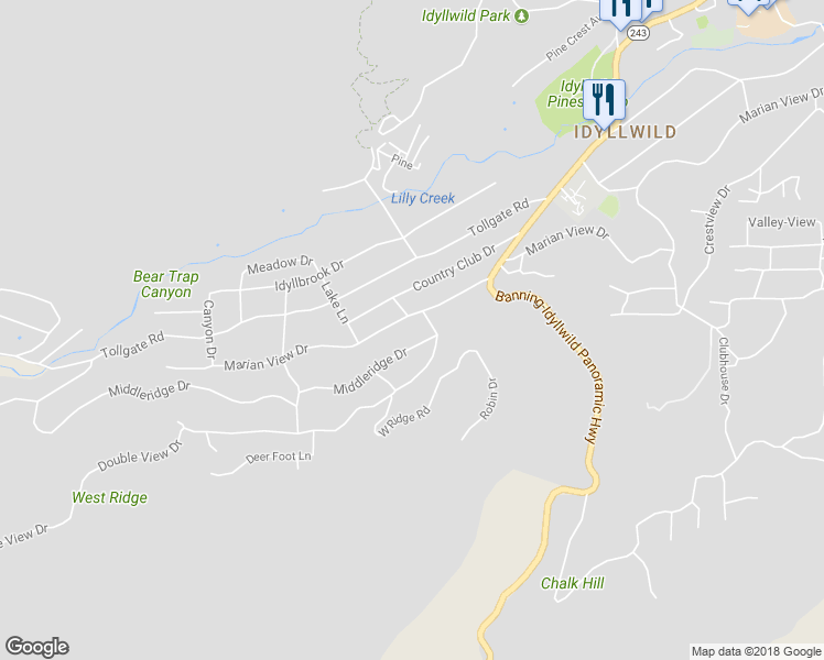map of restaurants, bars, coffee shops, grocery stores, and more near 53519 Marian View Drive in Idyllwild-Pine Cove