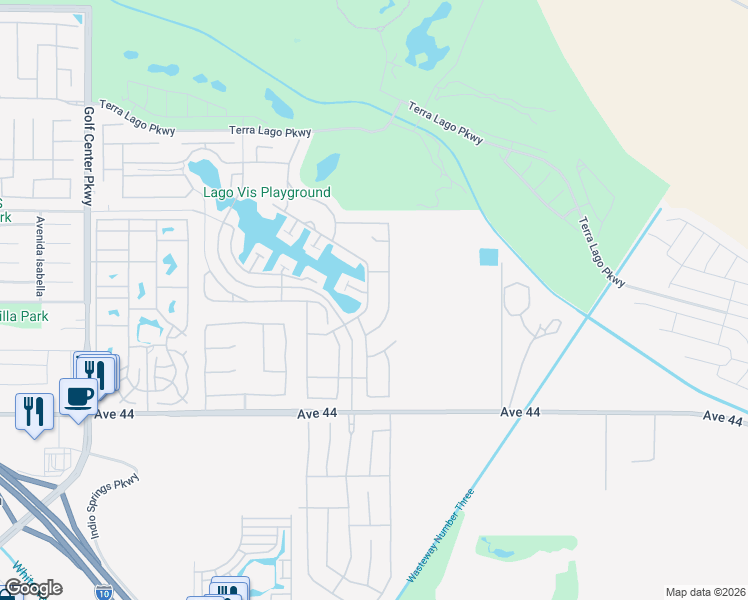 map of restaurants, bars, coffee shops, grocery stores, and more near 43426 Lago Breeza Drive in Indio
