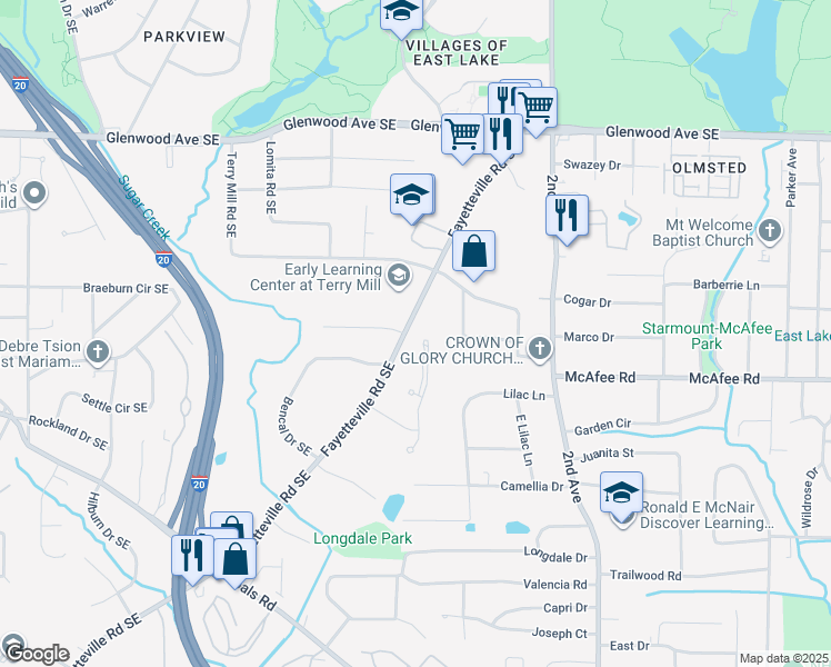 map of restaurants, bars, coffee shops, grocery stores, and more near 830 Fayetteville Road Southeast in Atlanta