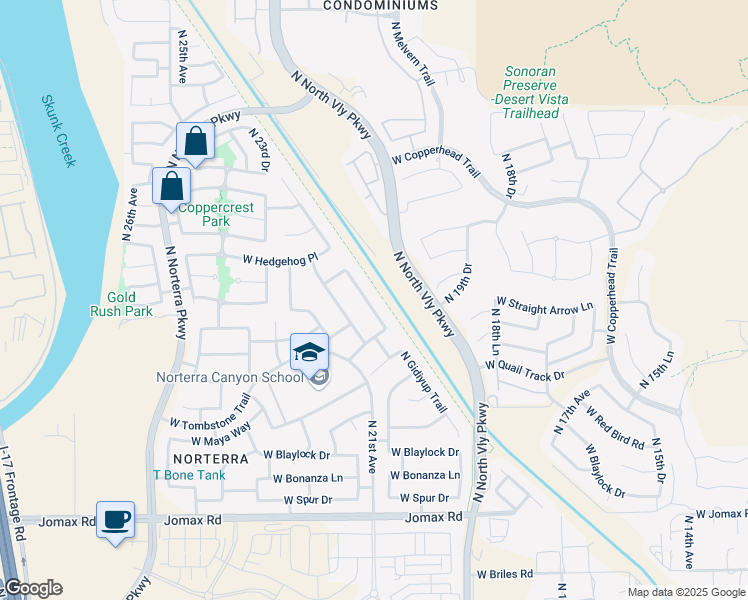 map of restaurants, bars, coffee shops, grocery stores, and more near 27411 North Gidiyup Trail in Phoenix