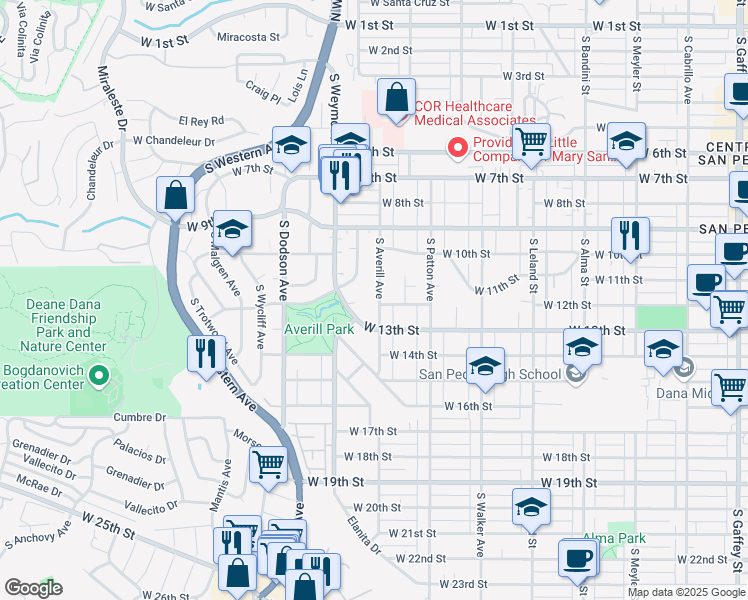 map of restaurants, bars, coffee shops, grocery stores, and more near 1151 South Averill Avenue in Los Angeles