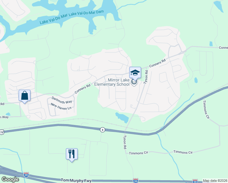 map of restaurants, bars, coffee shops, grocery stores, and more near 2520 Grayton Loop in Villa Rica