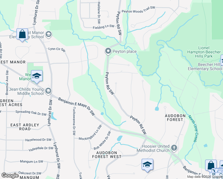 map of restaurants, bars, coffee shops, grocery stores, and more near 824 Peyton Road Southwest in Atlanta