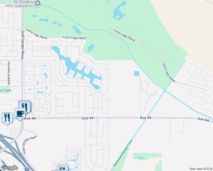 map of restaurants, bars, coffee shops, grocery stores, and more near 43426 Lago Breeza Drive in Indio